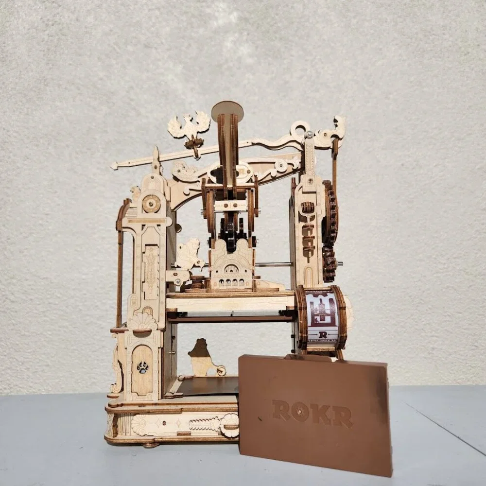 Printing Press Mechanical Model Decor Wood Wooden STEM Display A Real working Me